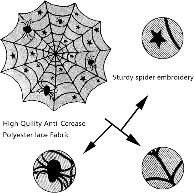 ZeeDix 39 Pcs Halloween Decorations Kit Black Lace Spiderweb Round Tablecloth Table Runner, Giant Spider Cobweb Fireplace Scarf with 36PCS Scary 3D Bats Wall Stickers for Halloween Party Decor-Ruum Studio Home