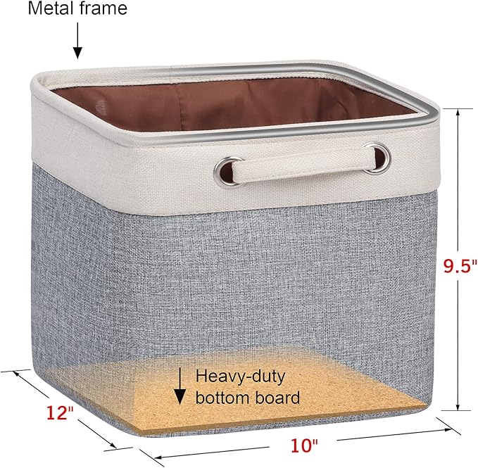 Kntiwiwo Foldable Storage Bin Collapsible Basket 12" x 10" x 9.5" Cube Storage Organizer Bins with Dual Carry Handles for Home Closet Shelves Drawers Organizer, Set of 3, Grey-Ruum Studio Home