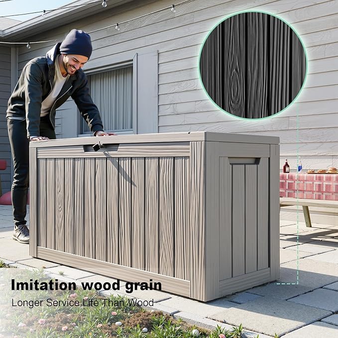 DRATO 80 Gallon Large Deck Box, Outdoor Storage Box for Patio Furniture, Patio Cushions, Gardening Tools, Pool Supplies 480lbs Weight Capacity,Waterproof Resin Storage Boxes-Ruum Studio Home