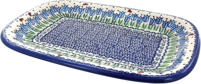 Blue Rose Polish Pottery Garden Tulip Medium Rectangular Serving Platter-Ruum Studio Home