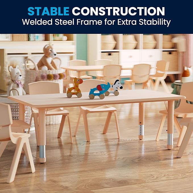 Flash Furniture Wren Adjustable Classroom Activity Table for School and Home, Plastic Activity Table for Kids, 23.625" W x 47.25" L, Natural-Ruum Studio Home