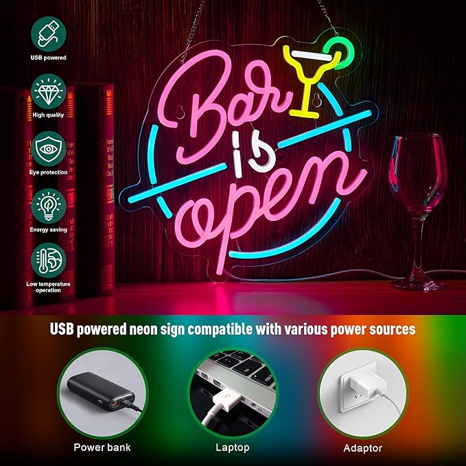 Bar Open Neon Sign for Wall Decor Open Beer Bar LED Light up Signs with Dimmer for Pub Party Man Cave Room Art Decor Gift-Ruum Studio Home