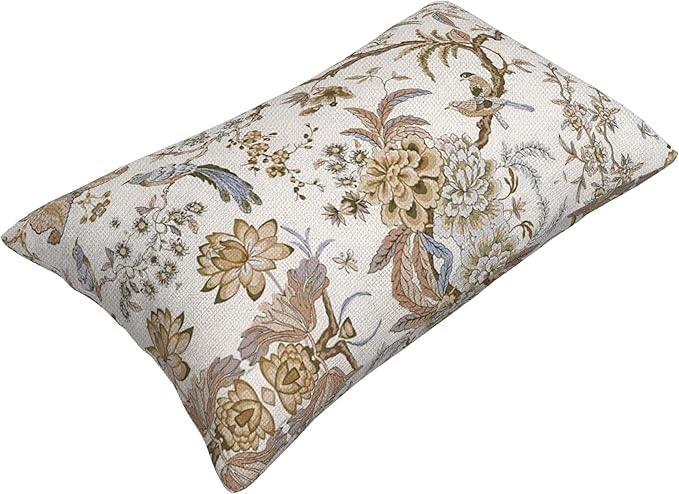 Spring Floral Birds Pillow Covers 12 x 20 Inch Set of 2 for Chinoiserie Flowers Decor Throw Pillows Brown and White Plant Outdoor Decorative Cushion Cases for Couch Bed Decorations-Ruum Studio Home
