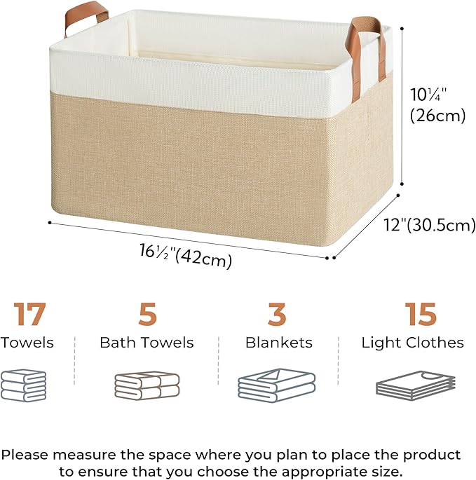 GRANNY SAYS Storage Baskets for Shelves, Closet Organizer Bins, Clothes Storage Bins with Metal Frame, Extra Large Baskets for Organizing and Storage, Collapsible, Khaki, 2-Pack-Ruum Studio Home