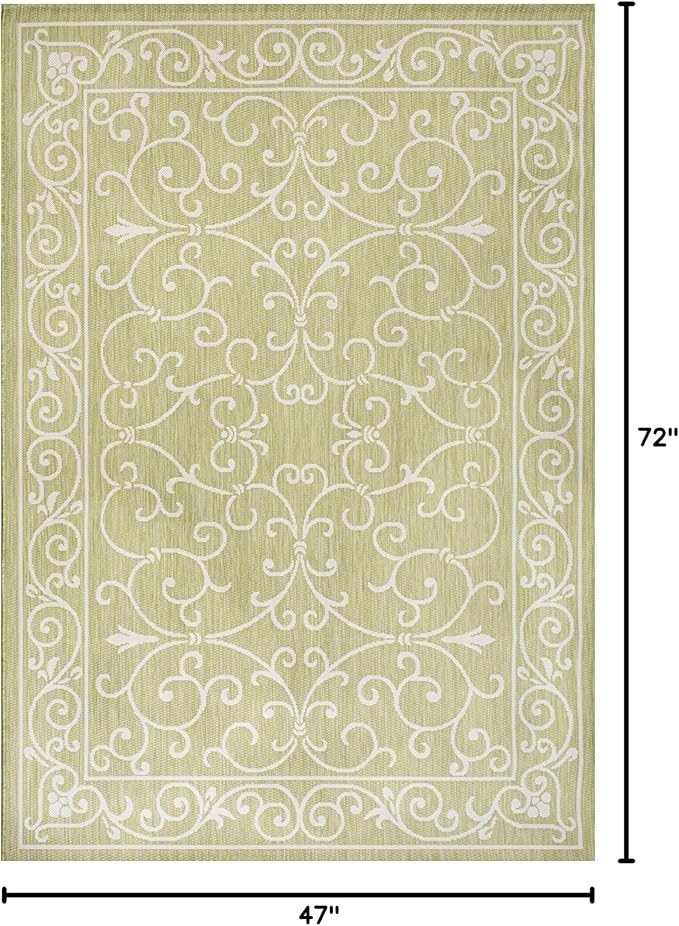 JONATHAN Y Vintage Filigree Indoor Outdoor Area Rug 4X6 Green/Cream, Charleston Textured Weave for Backyard, Patio, Porch, Easy-Cleaning, High Traffic, Pet-Friendly, Non-Shedding (SMB106H-4)-Ruum Studio Home