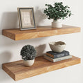RICHFOCUS Elm Floating Shelves for Wall - 24" W x 9.3" D Rustic Solid Wood Shelves with Invisible Bracket, Wall-Mounted for Living Room, Bedroom, Kitchen Storage & Display, Set of 2, Natural-Ruum Studio Home