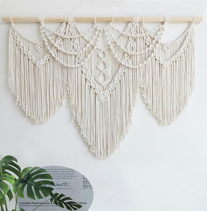 Achart Macrame Wall Hanging Large- Boho Wall Decor- large wall art- Wall Decor Living Room- Macrame Tapestry Boho Decor for Bedroom (Beige-Fringe)-Ruum Studio Home