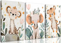 3 Pcs Safari Animals Nursery Canvas Wall Art Jungle Animals Cheetah Elephant Tiger Kids Room Illustration Pictures Wall Decor Posters Print Artwork for Classroom Boy's Girl's Room Bedroom-Ruum Studio Home