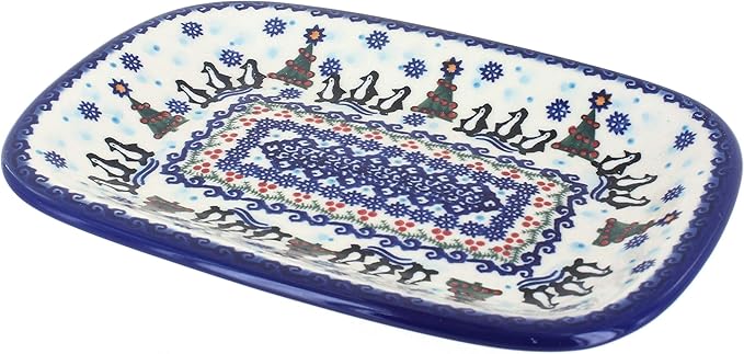 Blue Rose Polish Pottery Arctic Holiday Small Rectangular Serving Platter-Ruum Studio Home