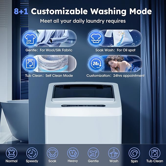 Compact Top-Load Washing Machine, Full-Automatic 1.5 Cu.ft Washer with 10 Water Levels & 8 Wash Programs for Apartment, Home, Dorm and RVs-Ruum Studio Home