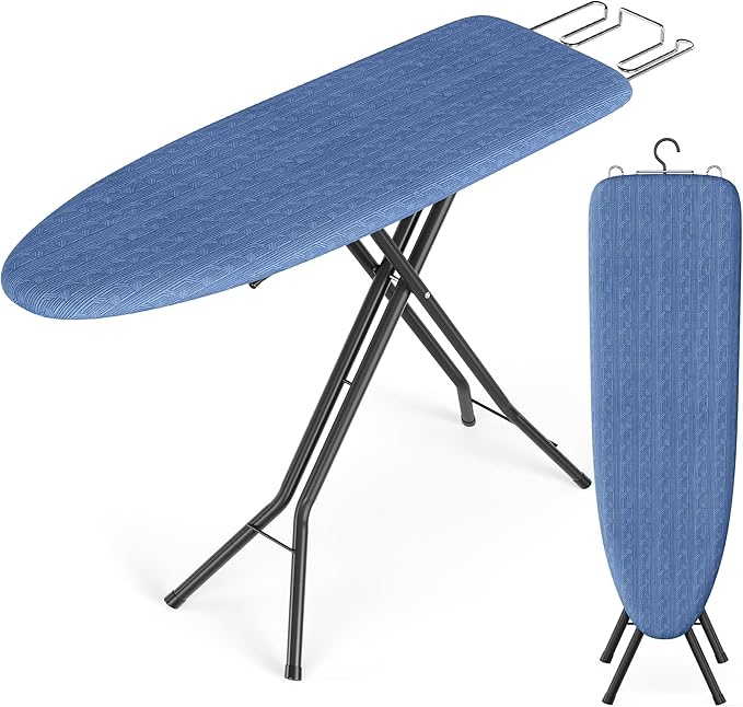 SONGMICS Ironing Board, Foldable Iron Board, Height Adjustable up to 35 Inches, with 4 Layered Cover and Pad, Iron Rest, Hook, Steel X-Legs, for Home, Laundry Room, Dorm, Midnight Blue ULLB001Q01-Ruum Studio Home