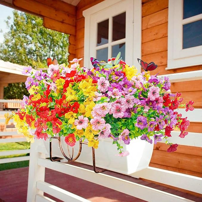 ‌20 Bundles Artificial Flowers for Outdoors‌ with 6 Faux Butterflies, UV Resistant ‌Fake Flowers‌ with Eucalyptus Leaves, ‌Artificial Plants Outdoor‌ for Patio Garden Porch Home Decor (Mix 4 Colors)-Ruum Studio Home