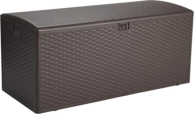 Amazon Basics Outdoor Patio Storage Box 150 Gallon Deck Box, Waterproof and Weather-resistant, Furniture Cushions Garden Tools, Brown-Ruum Studio Home