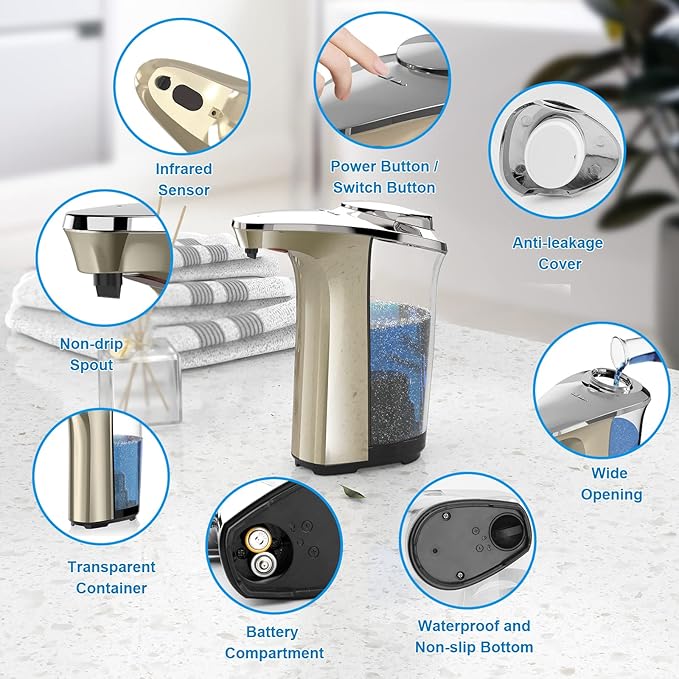 Automatic Soap Dispenser, Touchless Dish soap Dispenser 17oz/500ml with Upgraded Infrared Sensor, 5 Adjustable Soap Dispensing Levels, Liquid Hand soap Dispenser for Bathroom & Kitchen-Ruum Studio Home