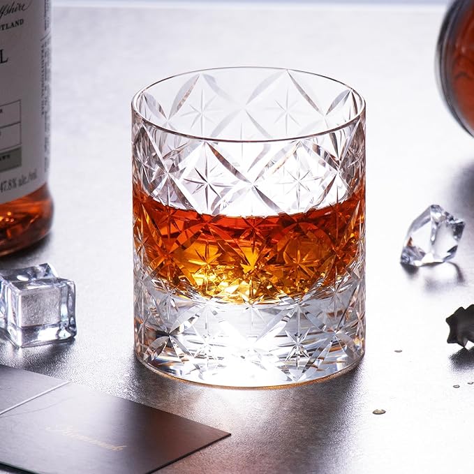 KAMMAK Crystal Whiskey Glasses Set of 2, Hand Blown 7.78oz Old Fashioned Glasses Stemless, Luxury Handcrafted Cocktail Glasses, Scotch Cup for Women, Men Gift for Rocks, Bourbon Barware, Bar-Ruum Studio Home