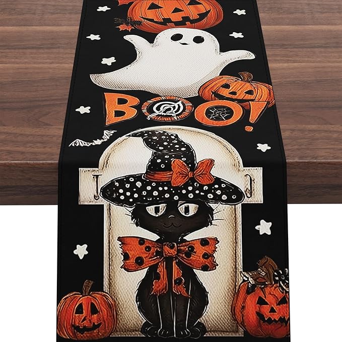 Halloween Table Runner,72 Inches Pumpkin Ghost and Spider Web Pattern Table Runner for Halloween, Table Decoration/Party Dinner Table Decor,Kitchen,Mantel,Bedroom Decoration-Ruum Studio Home