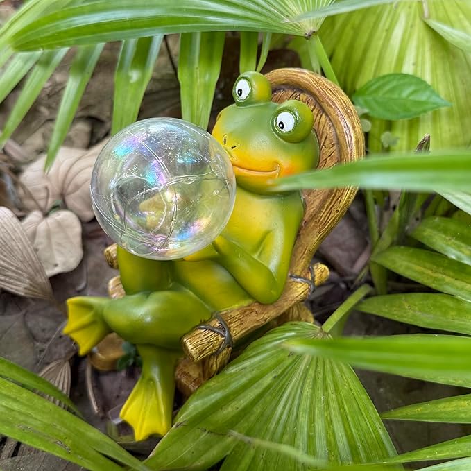 Garden Solar Frog Statue with Glowing Bubble Resin Figurine Outdoor Light Decor Hand-Painted Whimsy for Yard Patio Porch Fairy Decoration Housewarming Unique Gifti for Women-Ruum Studio Home