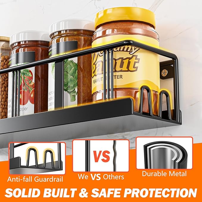Spice Rack Wall Mounted 3 Pack, Space-Saving Spice Organizer for Spice Jars and Seasonings,Screw or Adhesive Hanging Spice Rack Organizer for Your Kitchen Cabinet,or Pantry Door-Ruum Studio Home