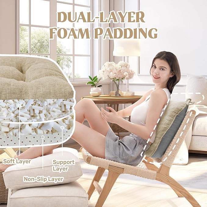 puredown® Chair Cushions for Dining Chairs, Tufted Memory Foam Chair Pads with Non-Slip Backing, Kitchen Seat Cushions with Ties, Washable Seat Pad Set of 4, 15.5" x 15.5" x 4", Khaki-Ruum Studio Home
