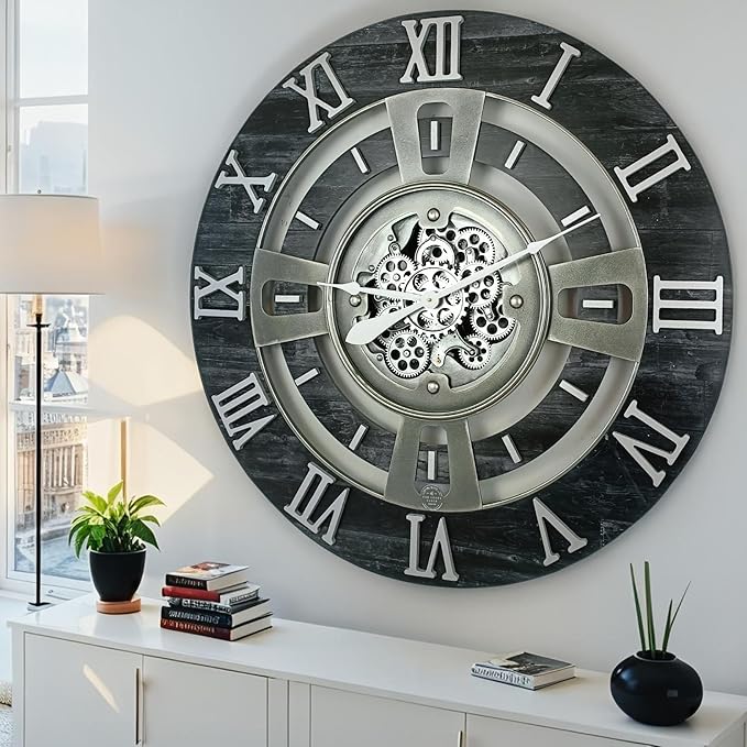 The Gears Clock Real Moving Gear Wall Clock England Line (Vintage Black, 36 inches (90 cm))-Ruum Studio Home