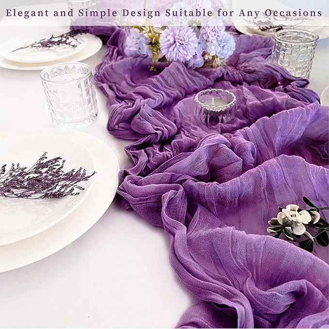 12 Pack Purple Cheesecloth Table Runner 10FT Boho Fabric Rustic Cheese Cloth Table Runner for Wedding Bridal Shower Baby Shower Gauze Sheer Birthday Party Table Decorations 20 x 120 Inch Long-Ruum Studio Home