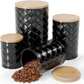 Pebble & Stem® Black Metal Canister Set for the Kitchen Counter, Food Canister Set of 4, Airtight Lids, Sugar and Flour Containers for Countertops, Coffee and Tea Storage, Farmhouse Decor-Ruum Studio Home