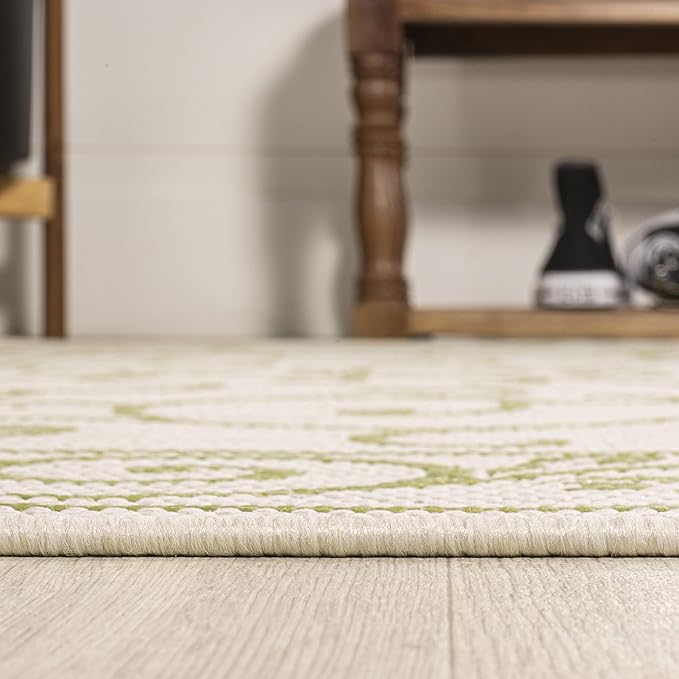 JONATHAN Y Vintage Filigree Indoor Outdoor Area Rug 4X6 Cream/Green, Charleston Textured Weave for Backyard, Patio, Porch, Easy-Cleaning, High Traffic, Pet-Friendly, Non-Shedding (SMB106I-4)-Ruum Studio Home