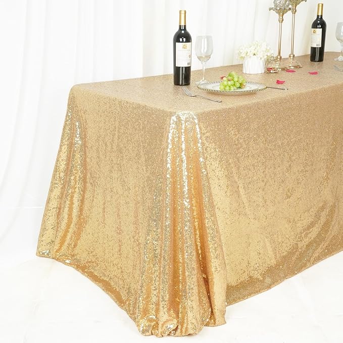 SquarePie Sequin Tablecloth 50 x 72 Inch Light Gold Glitter Table Cloth for Wedding Party Decoration-Ruum Studio Home