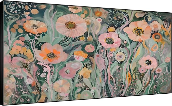 SIGNWIN 36"x72" Extra Large Framed Wall Art Whimsical Garden Bloom, Colorful Abstract Floral for Home Living Room Bedroom Decor (Frame Assembly Required)-Ruum Studio Home