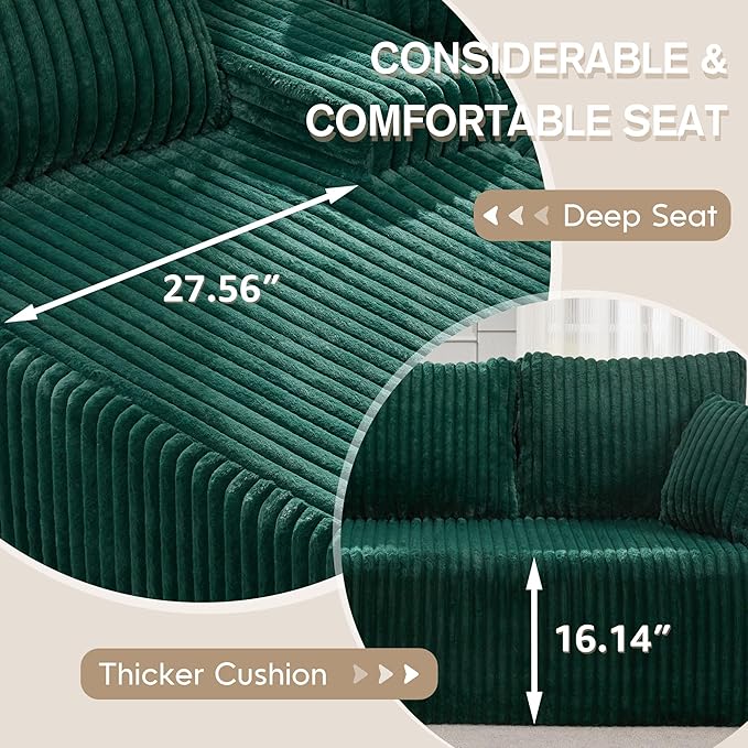 Hobestluk Modular Sectional Sofa Couches 108" L-Shape Couch 3 Seat Modular Sofa Memory Foam Sectional Couches for Living Room, Boneless Couch with Oversized Chaise (Green, Right Facing)-Ruum Studio Home