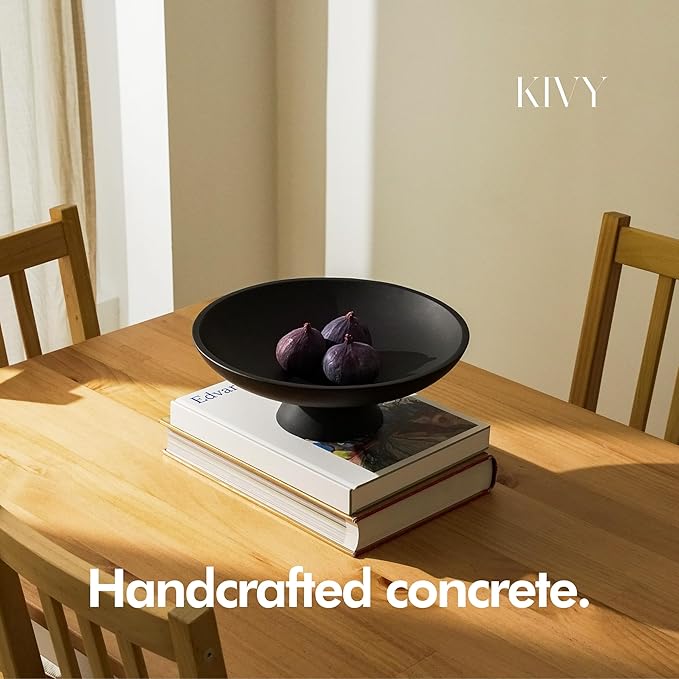KIVY Concrete Fruit Bowl for Kitchen Counter - Large Decorative Bowl for Home Decor - Modern Key Bowl for Entryway Table - Pedestal Bowl - Fruit Basket for Home Decor - Black Fruit Bowl Decor-Ruum Studio Home