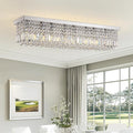 Modern Crystal Chandelier, 8-Lights Rectangle Chandelier Rectangular Flush Mount Pendant Ceiling Light Fixture K9 Crystal Raindrop Chandeliers for Dining Living Room Kitchen Island 𝐋𝟒𝟎 𝐈𝐧𝐜𝐡-Ruum Studio Home