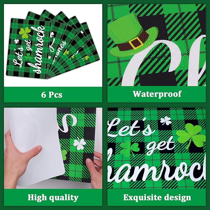 St. Patrick’s Day Placemats Set of 6 Buffalo Plaid Plastic Table Mats Lucky Shamrock Place Mats Blessed Holiday Table Decoration for Indoor Outdoor Party Kitchen Dining-Ruum Studio Home