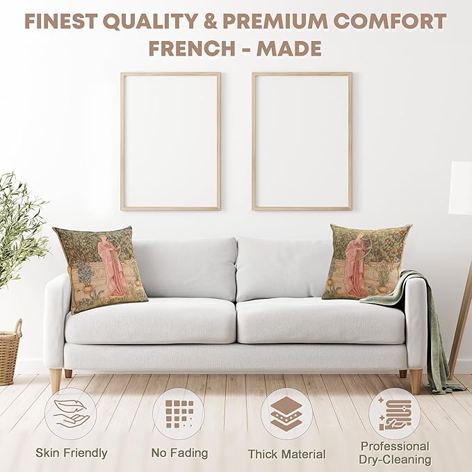 Charlotte Home Furnishings Decorative Tapestry Pillow Cover 19x19 in, Green Menestrel Couch Throw Pillow Cover, French Country Square Cushion Cases for Bed Room Home Decor, Soft Cotton Jacquard Woven-Ruum Studio Home
