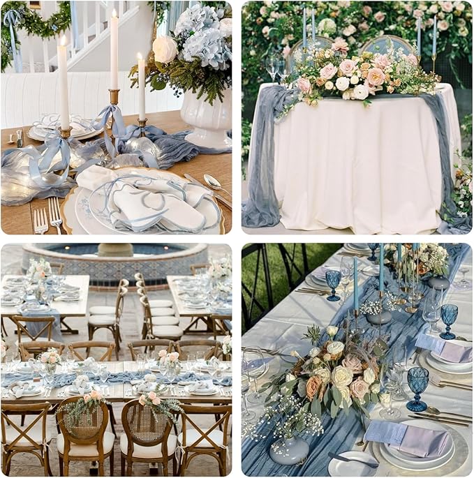 Sioloc 5 Pack Dusty Blue Cheesecloth Table Runner Fall Autumn Decor for Home 10ft Table Cloth for Tea Wedding Birthday Party Baby Bridal Shower Halloween Thanksgiving-Ruum Studio Home
