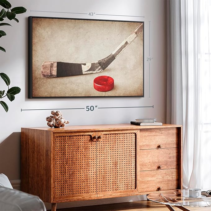 Elephant Stock Vintage Ice Hockey Wall Art - Horizontal Framed Canvas - 1-Piece Hallway Wall Decor - Photography Sports Canvas Print - Brown and Beige Decor for Wall - 43" X 29"-Ruum Studio Home