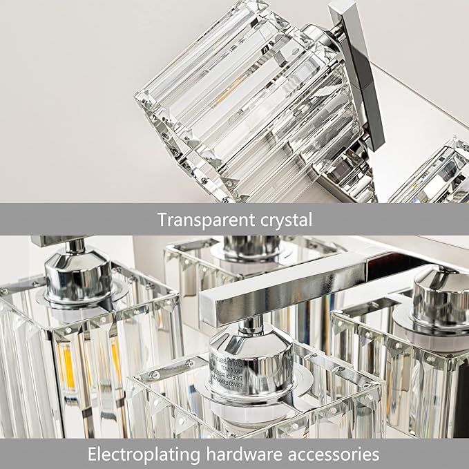 Modern Vanity Light 5-Lights Chrome Crystal Bathroom Wall Light Fixtures-Ruum Studio Home
