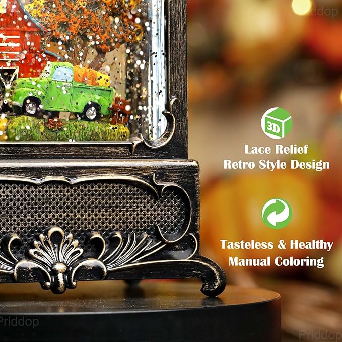 Fall Snow Globe Lantern Fall Decorations for Home Thanksgiving Gifts Autumn Harvest Fall Decor Swirling Glitter Snow Globes Barn Truck Pumpkin Farm-Ruum Studio Home