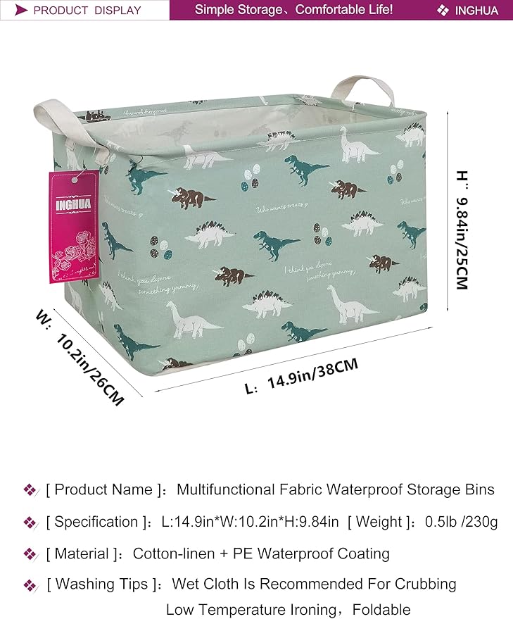 Rectangular Storage Basket Fabric Organizer Bin for Toys,Books,Clothes,Gifts,Pets-Perfect for Home,Office,Nursery,Dorm,Shelf(Rec dinosaur)-Ruum Studio Home