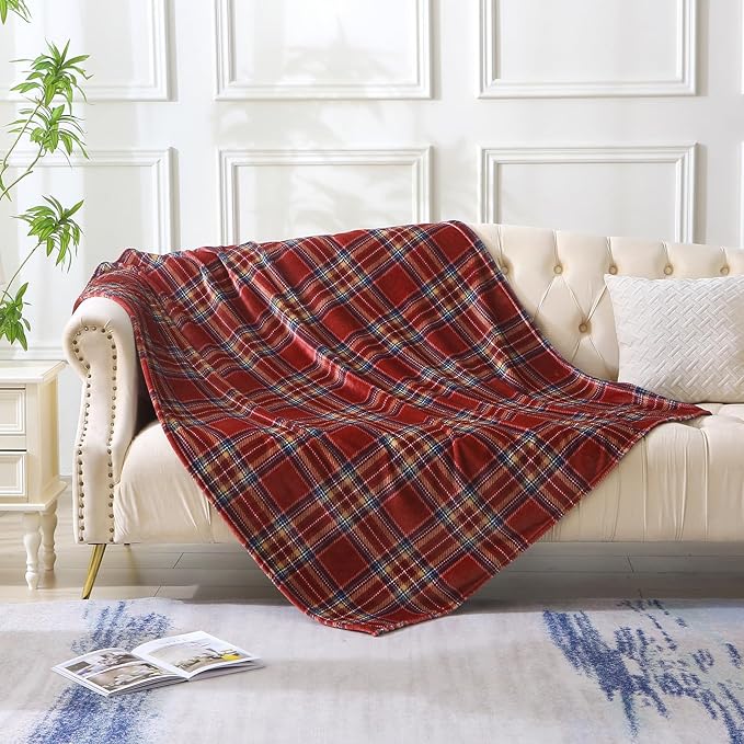 MERRYLIFE Dark Red Plaid Throw Blanket Decorative Fleece Throw | Ultra-Plush Colorful | Couch Blanket Travel Lap | Home Gift Use(50" 60",Dark Red Plaid)-Ruum Studio Home