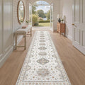 Washable 2.6x14 Runner Rug - Area Rugs Neutral Vintage Distressed Floral Farmhouse Boho Large Soft Floor Rug Indoor Carpet for Hallway Entryway Home - Blue Brown-Ruum Studio Home