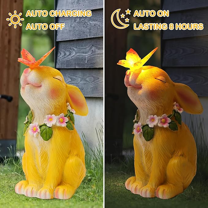 Attivolife Solar Rabbit Garden Light, Outdoor Bunny Statues Patio Ornament Decor for Lawn Balcony Yard, Perfect Housewarming Gifts for Mum Grandmom on Birthday Mother's Day-Ruum Studio Home