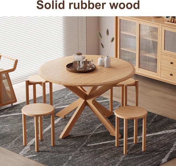 Stackable Stools Set of 4 Wooden Stools 18 Inch Stool Nesting Side Tables Nesting Coffe Table Sturdy and Durable,No Installation Required,Top Stackable Stool for Saving Space(Natural Bar stools)-Ruum Studio Home