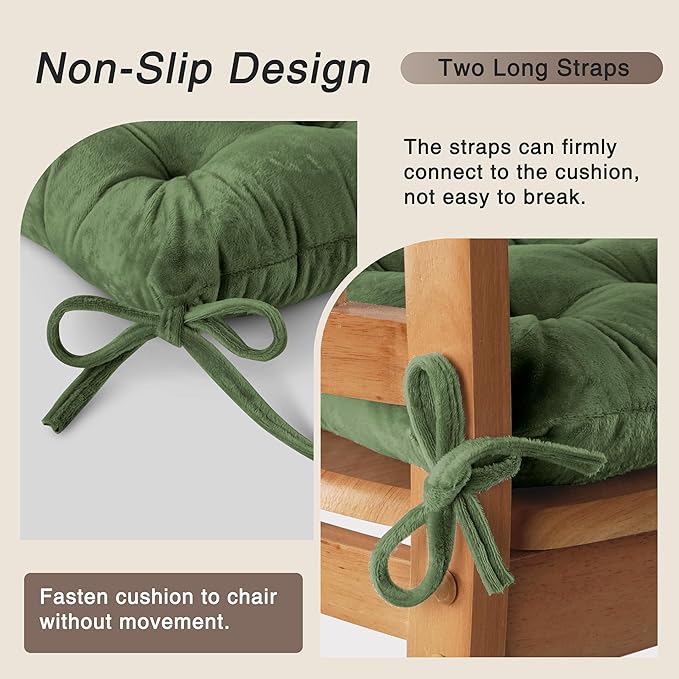 OVOV Chair Cushions for Dining Chairs Set of 6 Tufted Indoor Chair Pads with Ties Soft Square Seat Cushions for Kitchen Chairs 15.5"x15.5",Green-Ruum Studio Home