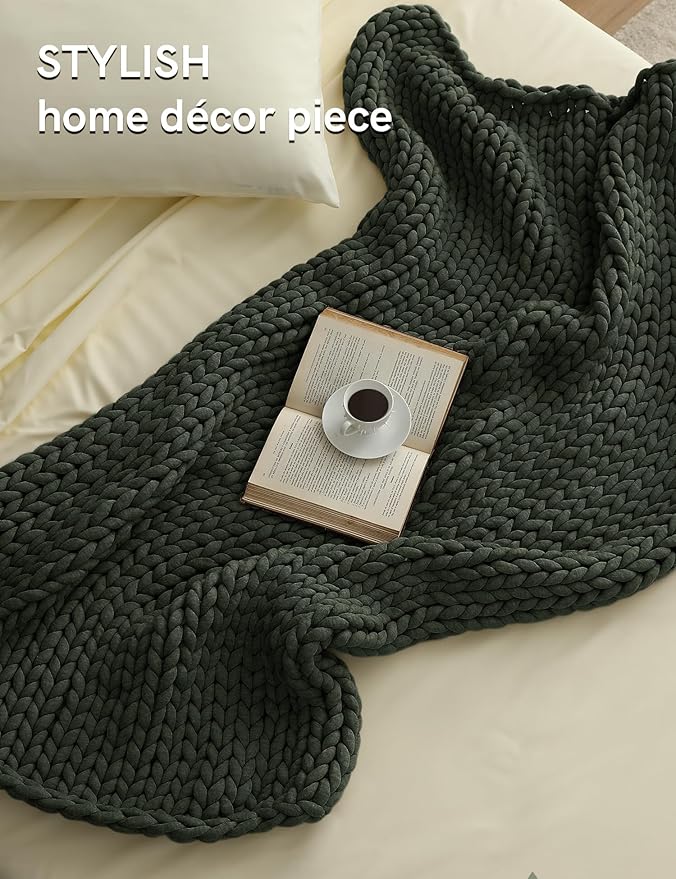 YnM Chunky Throw Blanket, Medium-Weight, Hand Knitted, Skin Friendly, Ventilated and Breathable, Machine Washable, Home Décor Piece for Couch, Sofa and Bed (Olive, 40x50 Inch)-Ruum Studio Home