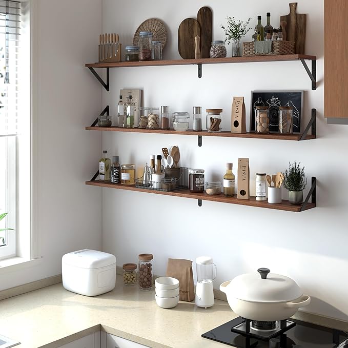 Heimlove 48 Inch Large Wall Bookshelves Set of 3, Wall Mounted Bookshelves,Heavy Duty Wooden Shelves for Living Room,Bedroom,Kitchen,Laundry Room Storage & Decor-Ruum Studio Home