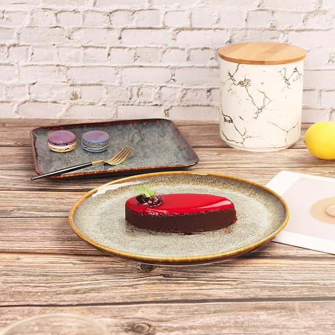 Ceramic Dinner Plates Dish Set,Set of 4,for Lunch snacks -Microwave Oven & Dishwasher Safe,Scratch Resistant,Dinnerware Kitchen Porcelain Serving Dishes 10 Inch Round-Ruum Studio Home
