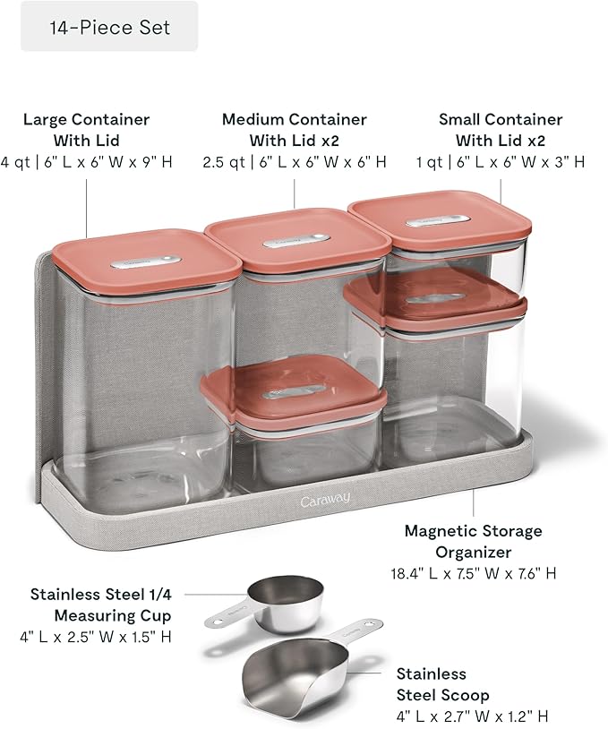 Caraway 14-Piece Glass Airtight Food Storage Containers with Lids – Non-Toxic, BPA-Free Kitchen Storage Containers – Stackable, Space-Saving Airtight Containers for Dry Goods and More - Perracotta-Ruum Studio Home
