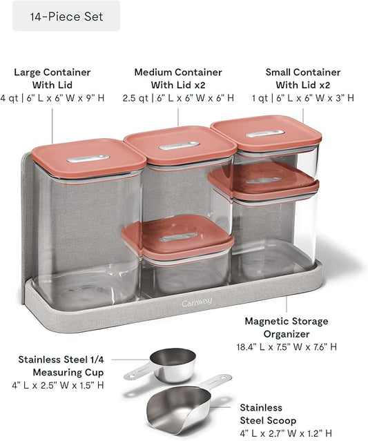 Caraway 14-Piece Glass Airtight Food Storage Containers with Lids – Non-Toxic, BPA-Free Kitchen Storage Containers – Stackable, Space-Saving Airtight Containers for Dry Goods and More - Perracotta-Ruum Studio Home
