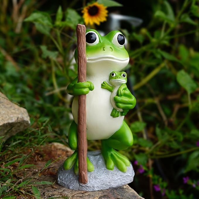 Frog Statue Garden Decor, Resin Mother and Baby Frog Figurines Outdoor Decorations, Frog Decor for Yard Art Porch Lawn Ornaments, Unique Housewarming Gifts-Ruum Studio Home